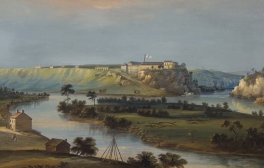Watercolor painting of Fort Snelling, c.1844. Painting by John Casper Wild.